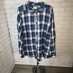 d/c Jeans Ladies Size 2X Made in India Plaid Button Front Shirt